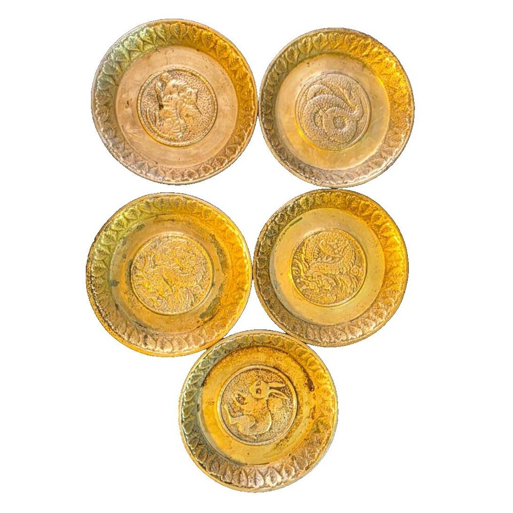 Set of Five Brass Ring Dishes. Vintage Made in Korea. 3" Diameter 3/8" Tall